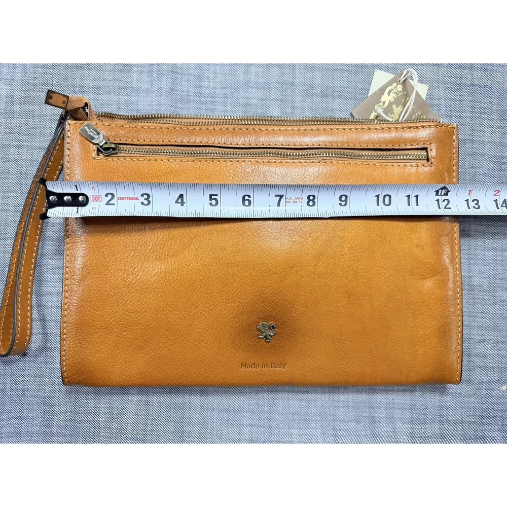 Pratesi Firenze Wristlet Clutch Bag Cognac Tan Italian Leather Handmade NWT